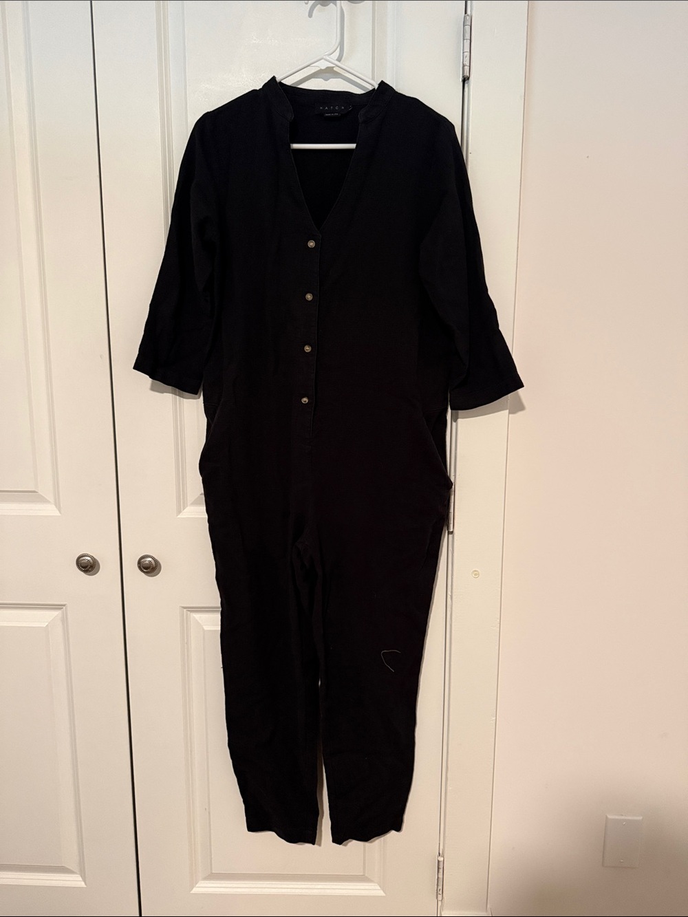 HATCH Women's Maternity Black Button-Front Jumpsuit